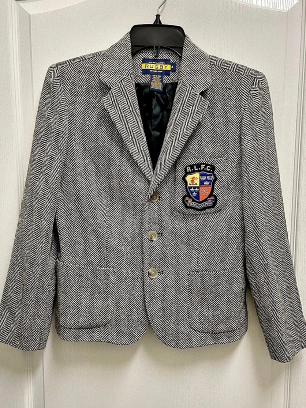 Ralph Lauren Rugby Herringbone Crest Blazer Black & Tan Size 4
